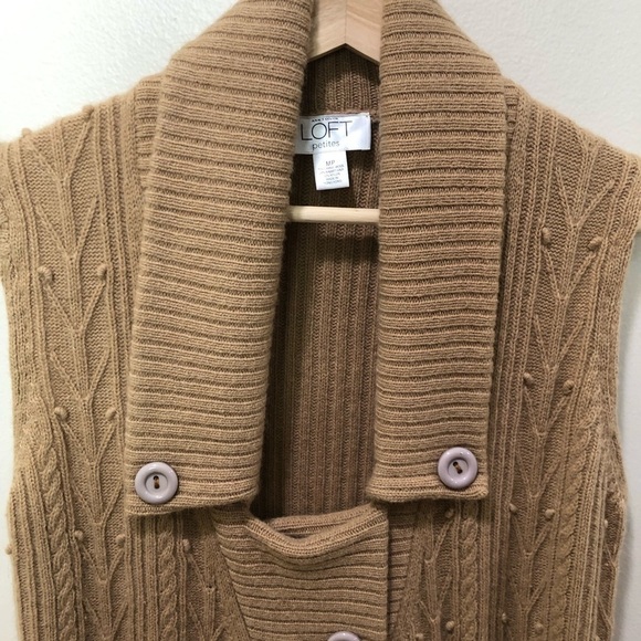 Ann Taylor Loft lambswool long cable knit Duster Vest Medium Cottagecore - Picture 3 of 7